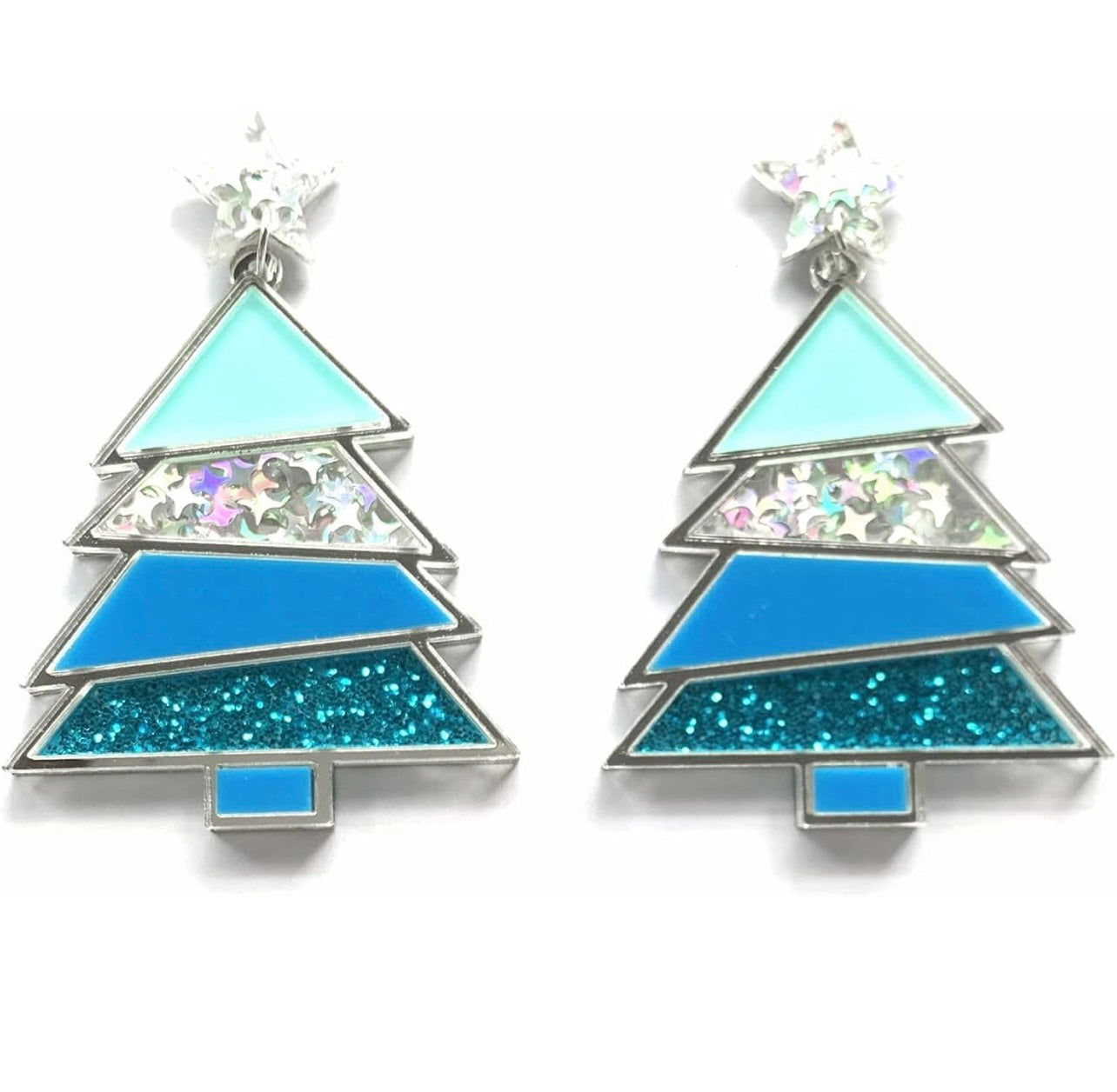 Blue Christmas Tree Earrings