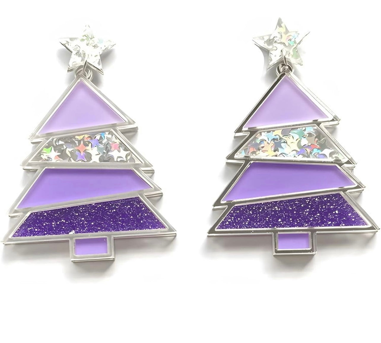 Purple Christmas Tree Earrings