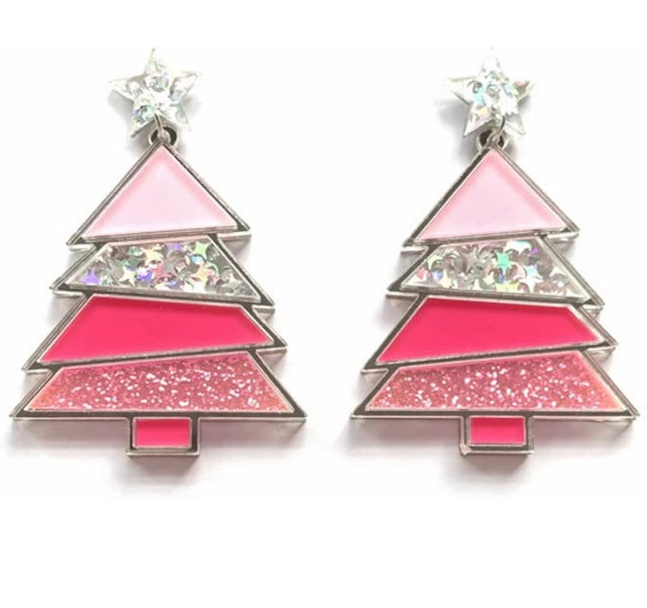 Pink Christmas Tree Earrings