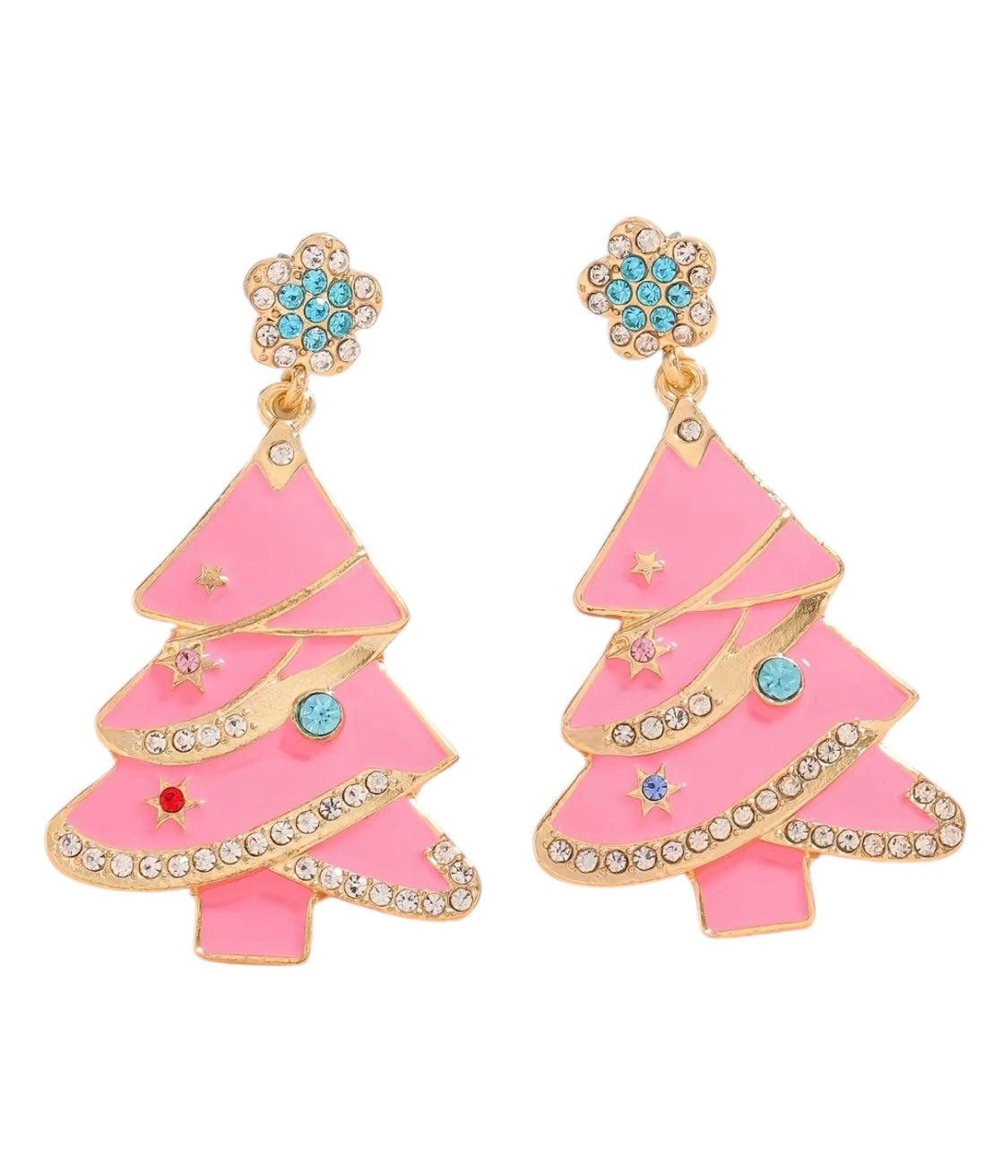 Pink Christmas Tree Earrings