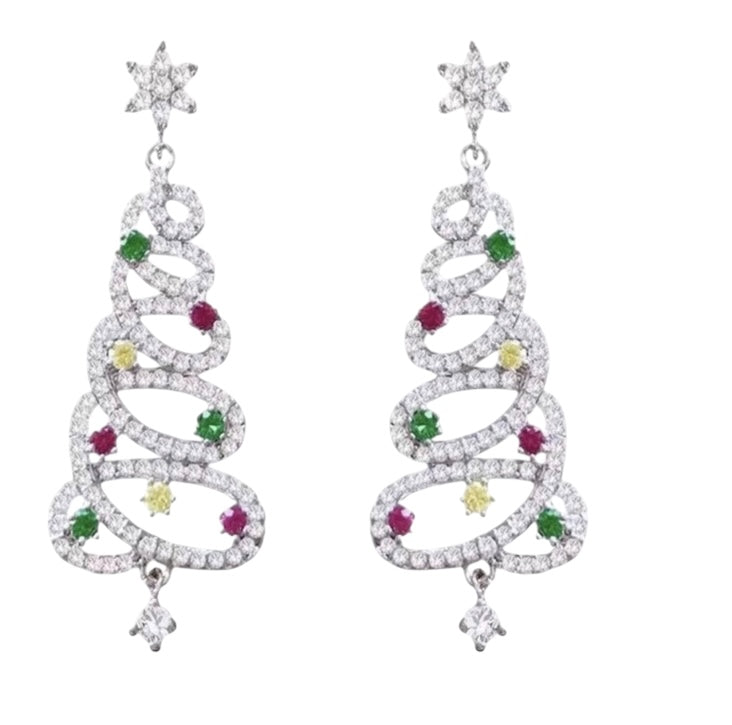 Sparkling Christmas Tree Drop Earrings