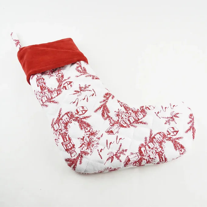 Holiday Toile Red Quilted Stocking