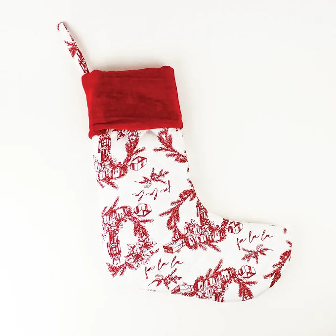 Holiday Toile Red Quilted Stocking