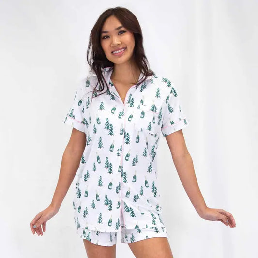 Christmas Cheers Short Sleeve Button Up Sleep Shirt and Shorts