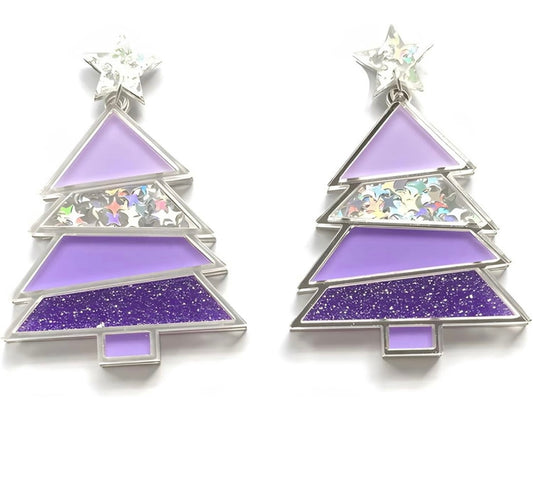 Purple Christmas Tree Earrings