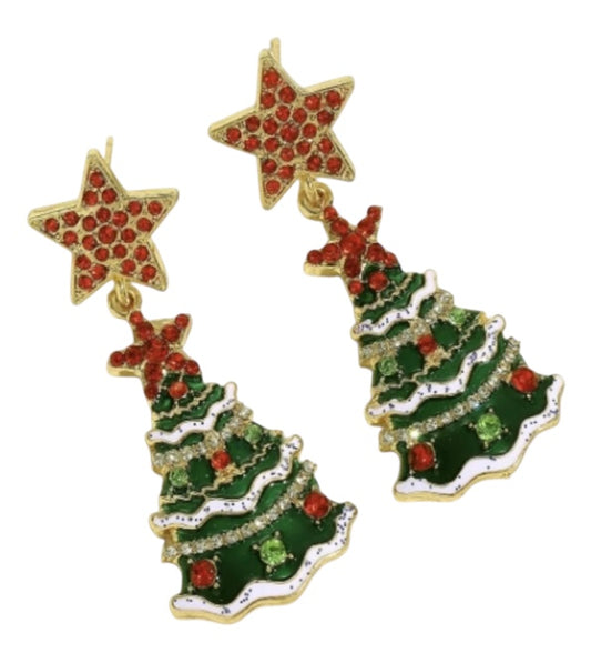 Festive Christmas Tree Star Earrings