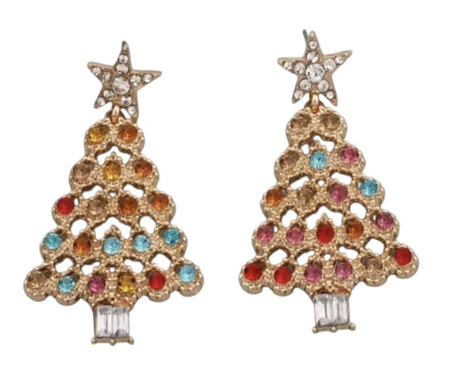 Colorful Crystal Christmas Tree Earrings