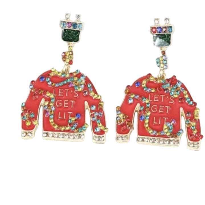 Lets Get Lit Christmas Sweater Earrings