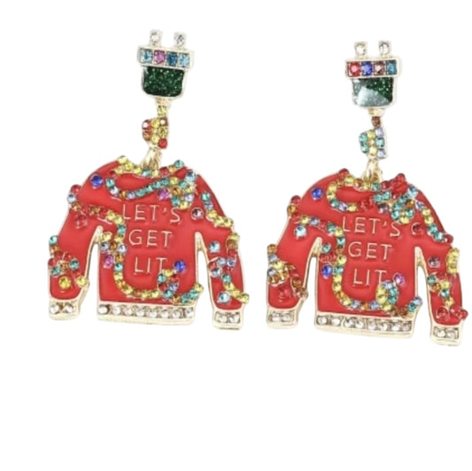 Lets Get Lit Christmas Sweater Earrings