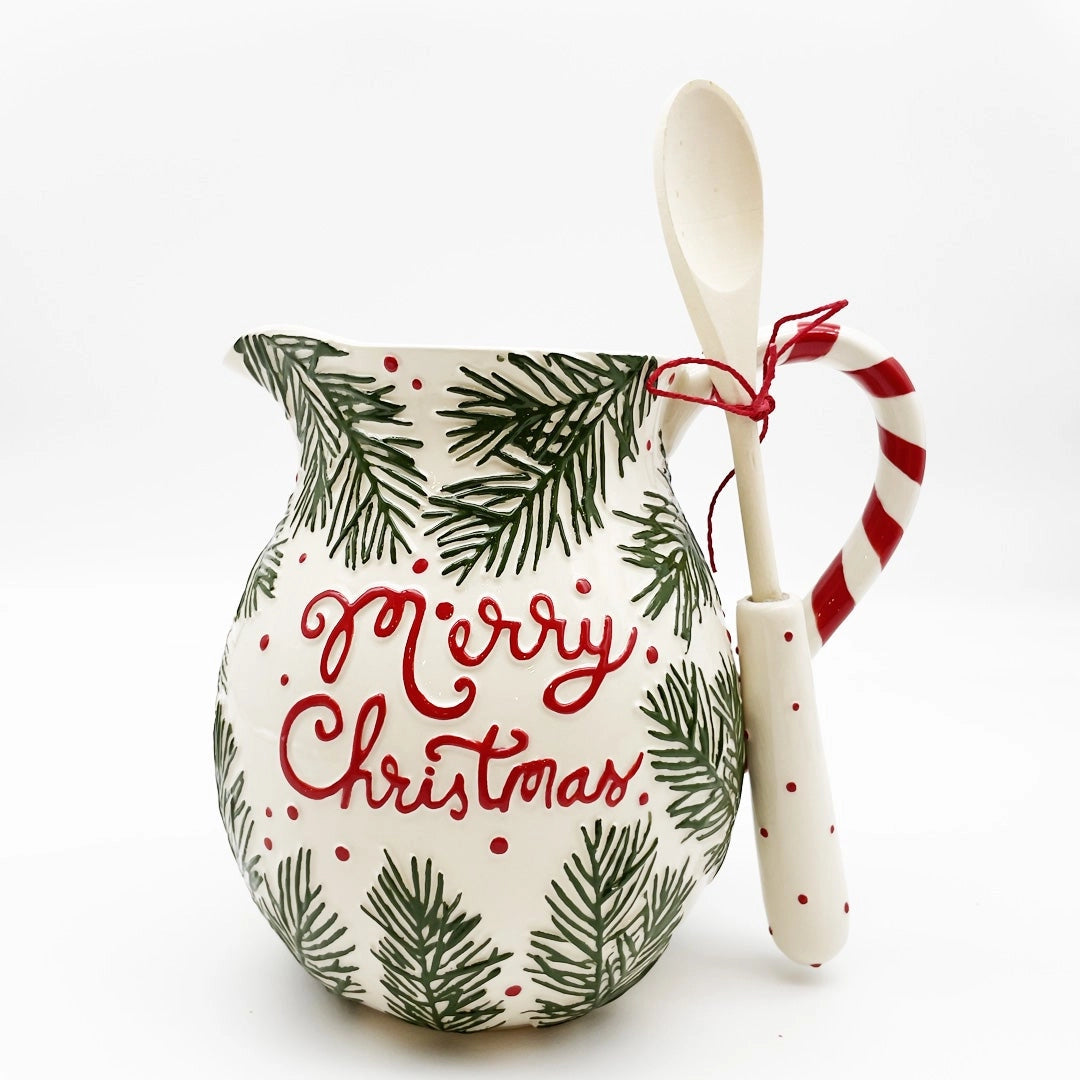 Merry Christmas Pitcher W/Spoon