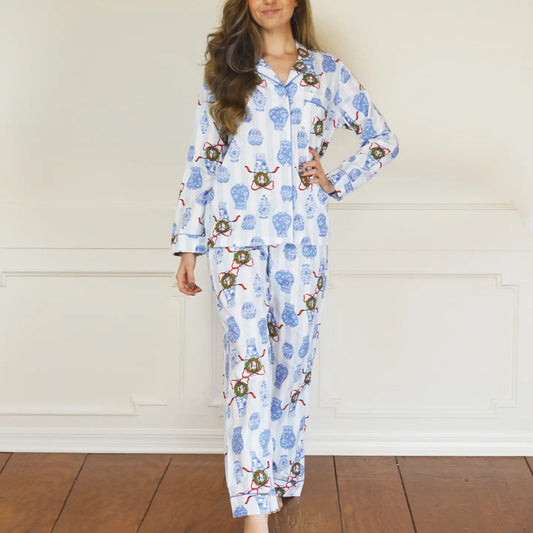 Ginger Jar Wreath Flannel Pj Set